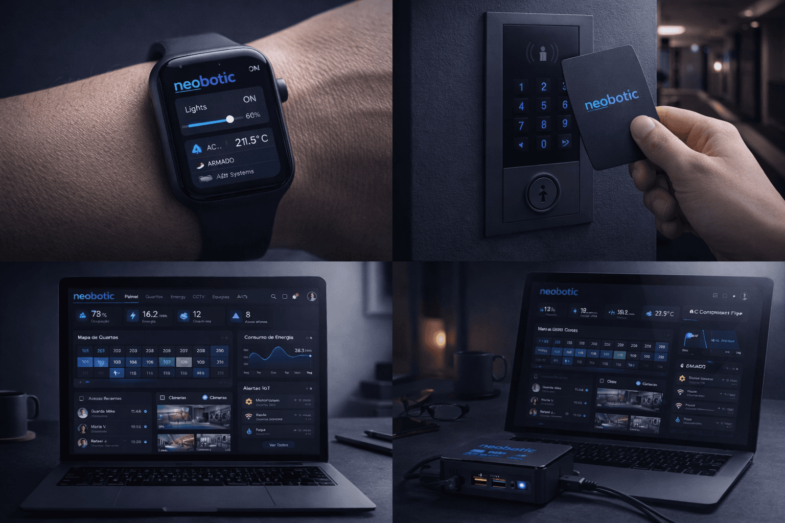 Tablet Neobotic instalado no quarto do hotel