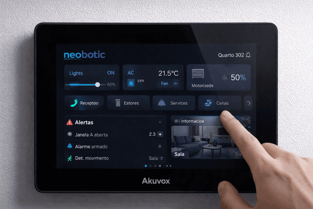 Painel de quarto Akuvox com interface Neobotic
